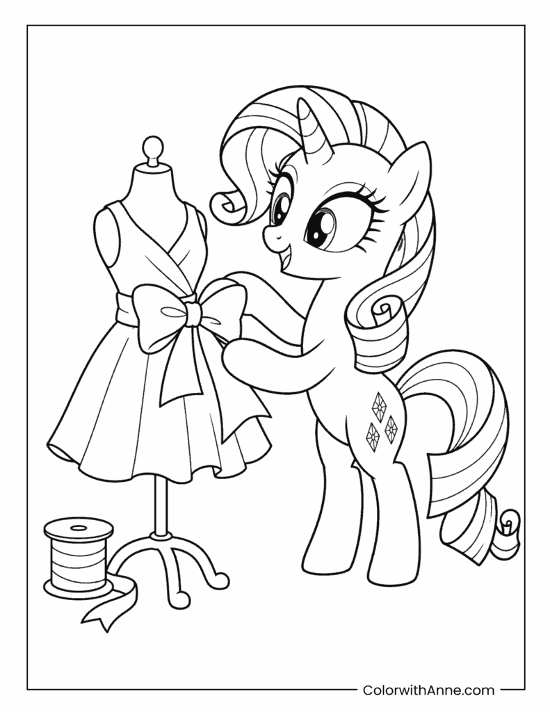 Rarity Fashion Dress Design My Little Pony Coloring Page