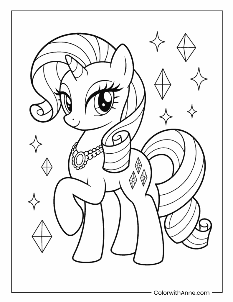 Rarity Gem Princess My Little Pony Coloring Page