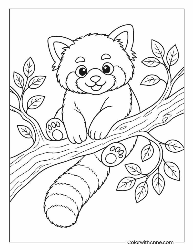 Red Panda Sitting On Branch Coloring Page