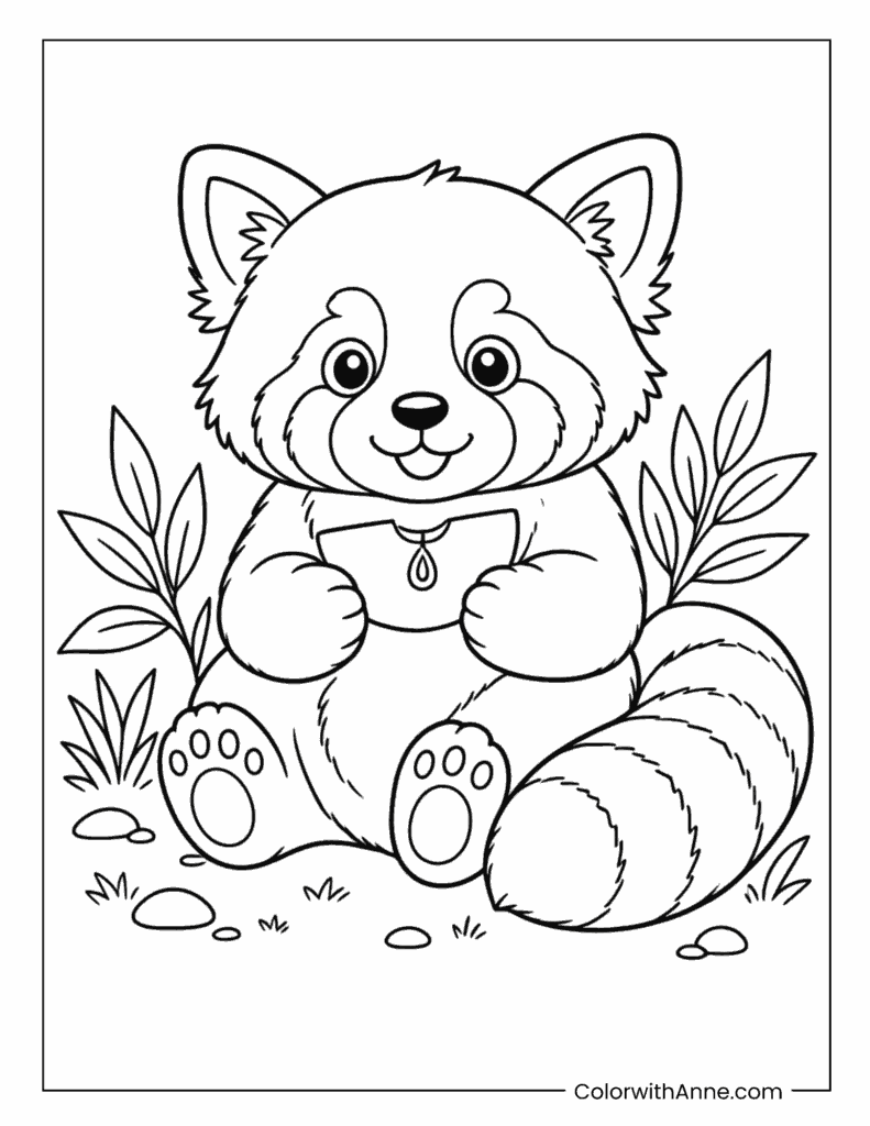 Red Panda Sitting With Pendant Coloring Page