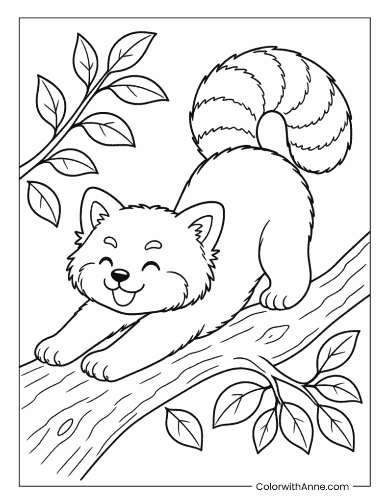 Red Panda Stretching On Branch Coloring Page