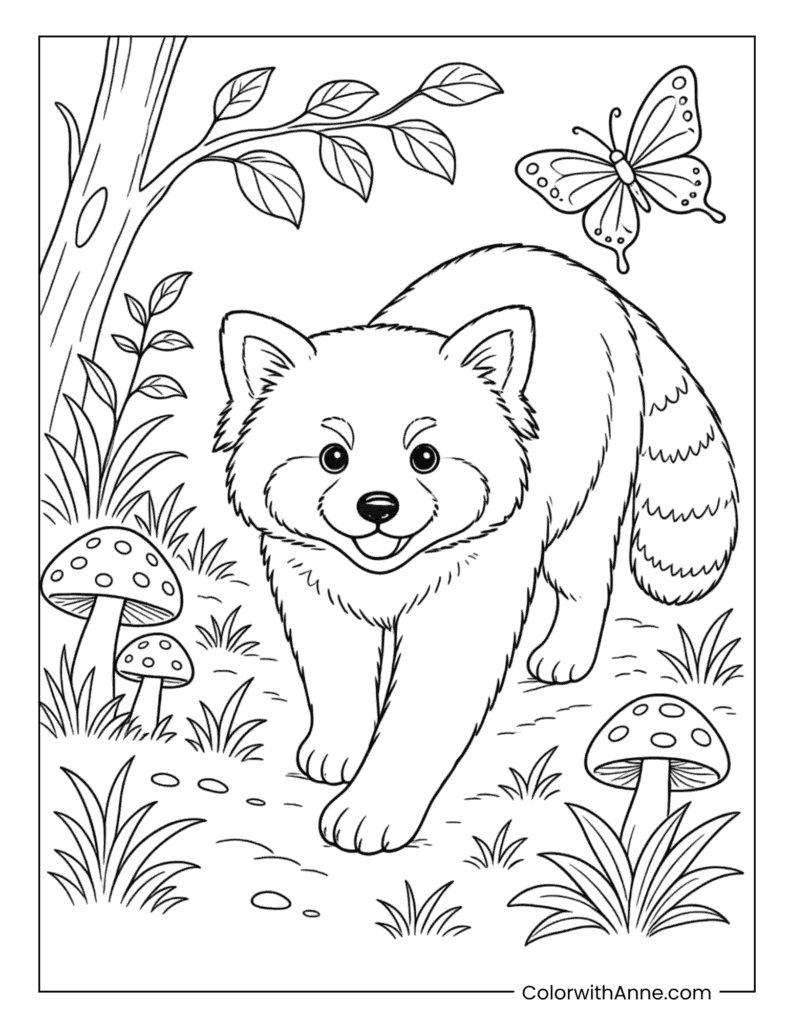 Red Panda Walking Through Forest Coloring Page