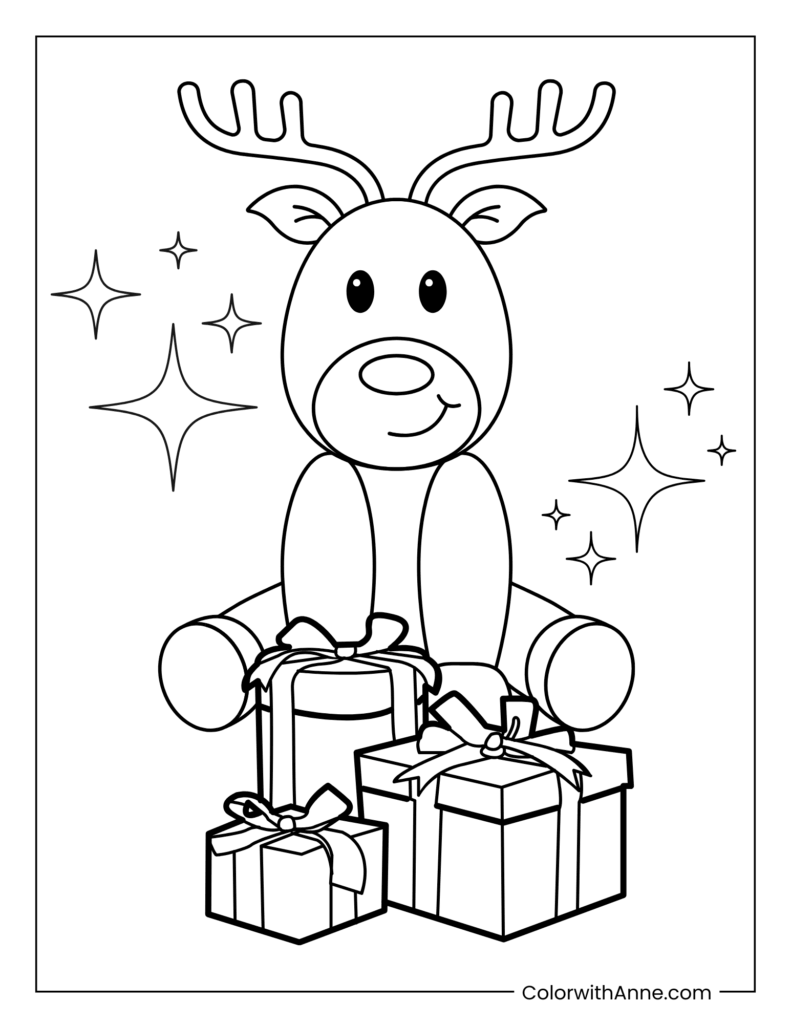 Reindeer and Christmas Gifts Coloring Page