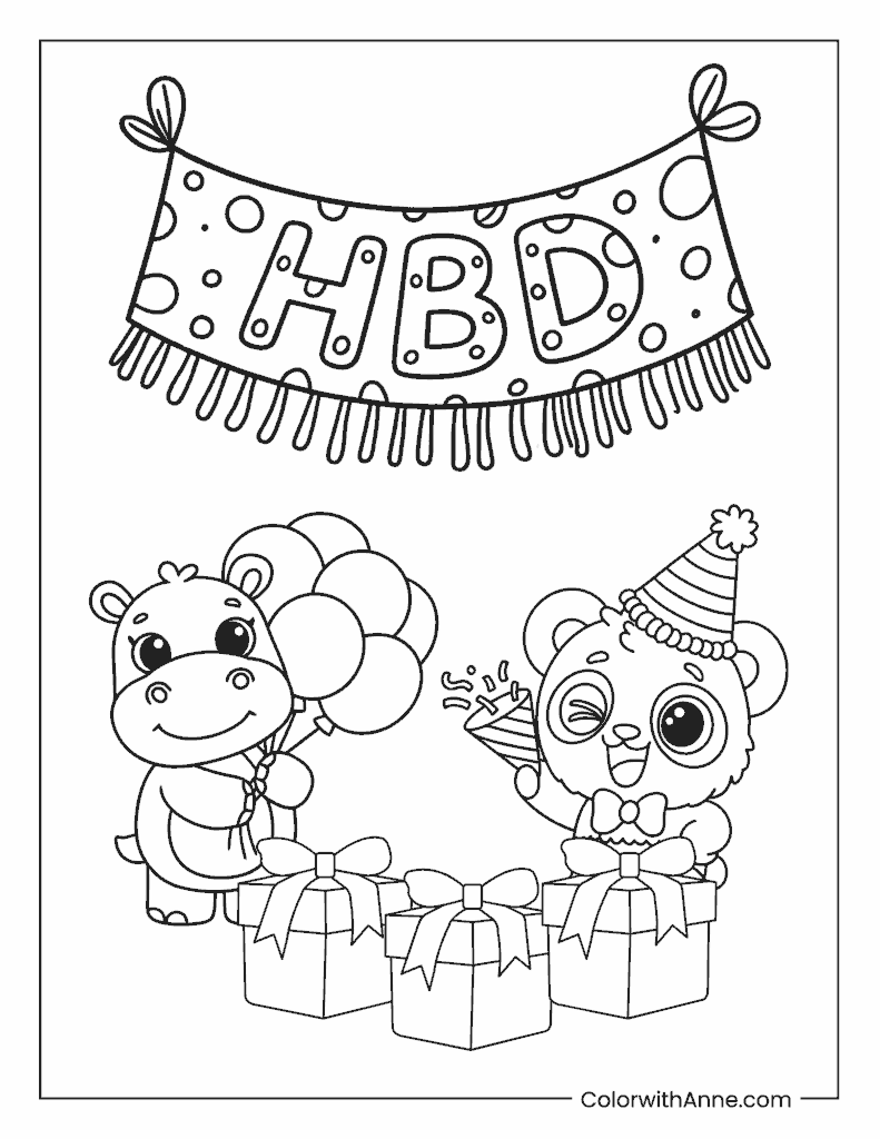 Retro HBD Banner Coloring Page​​