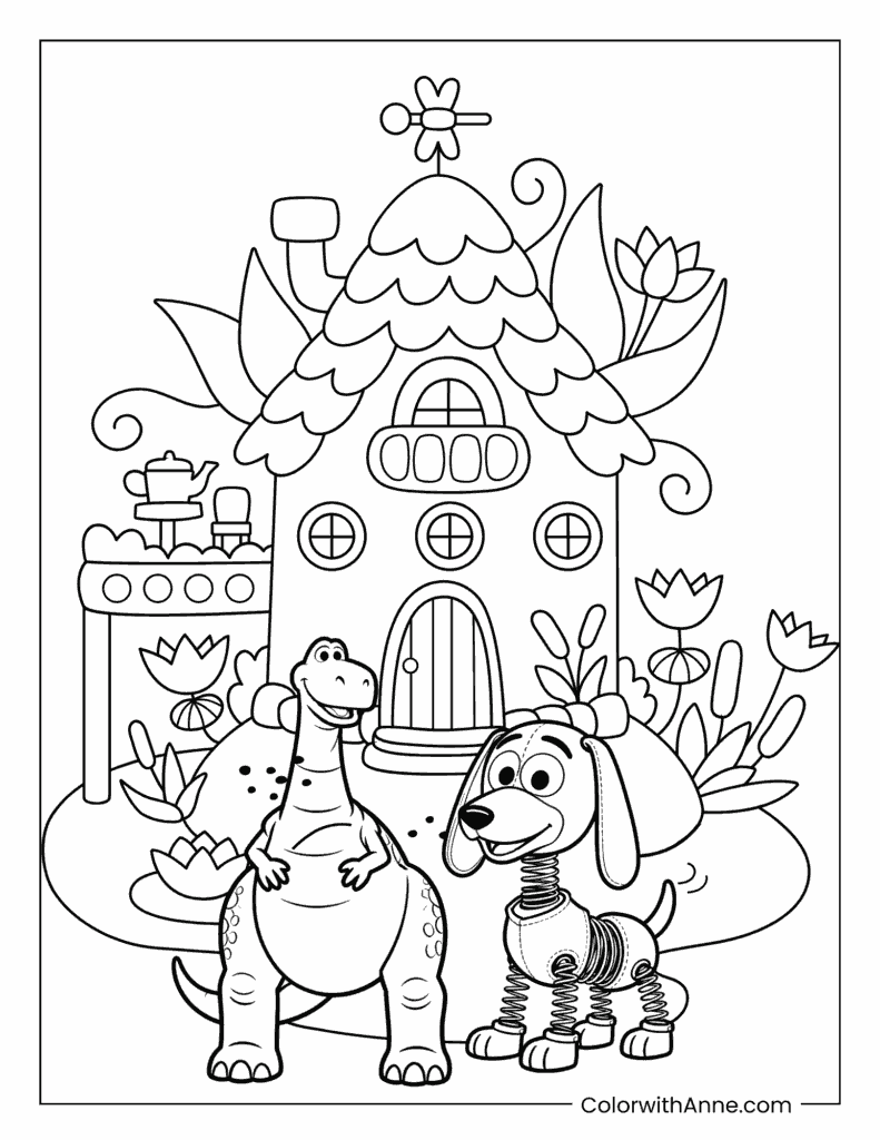 Rex and Slinky Dog's Garden Toy Story Coloring Page