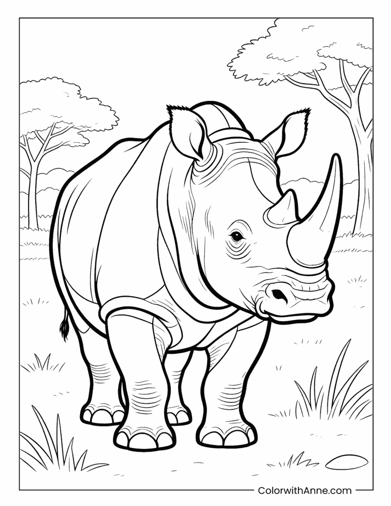 Rhino Standing in the African Savannah Coloring Page