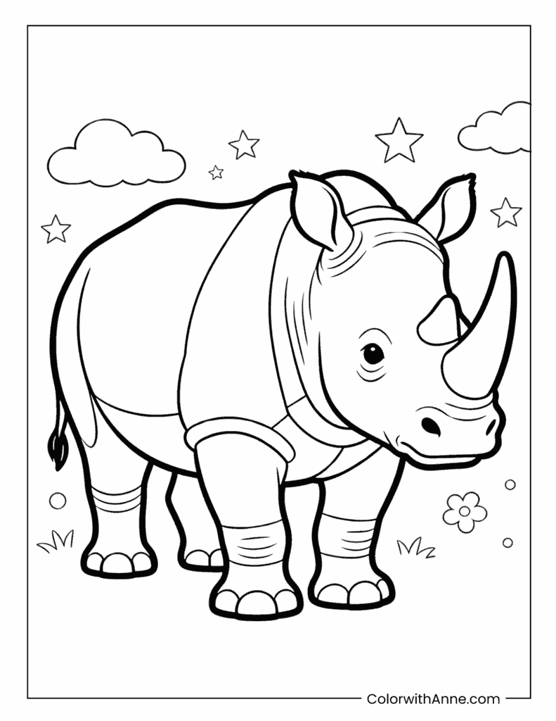 Rhino under a Starry Sky Coloring Page