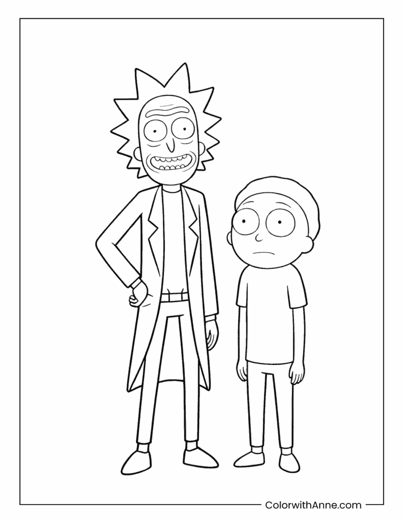 Rick and Morty Standing Together Simple Coloring Page