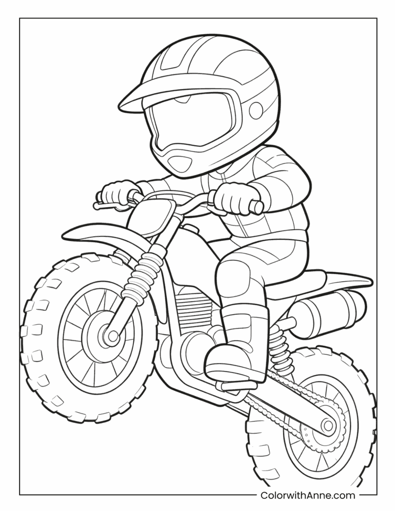 Rider on a Dirt Bike Doing a Wheelie Coloring Page