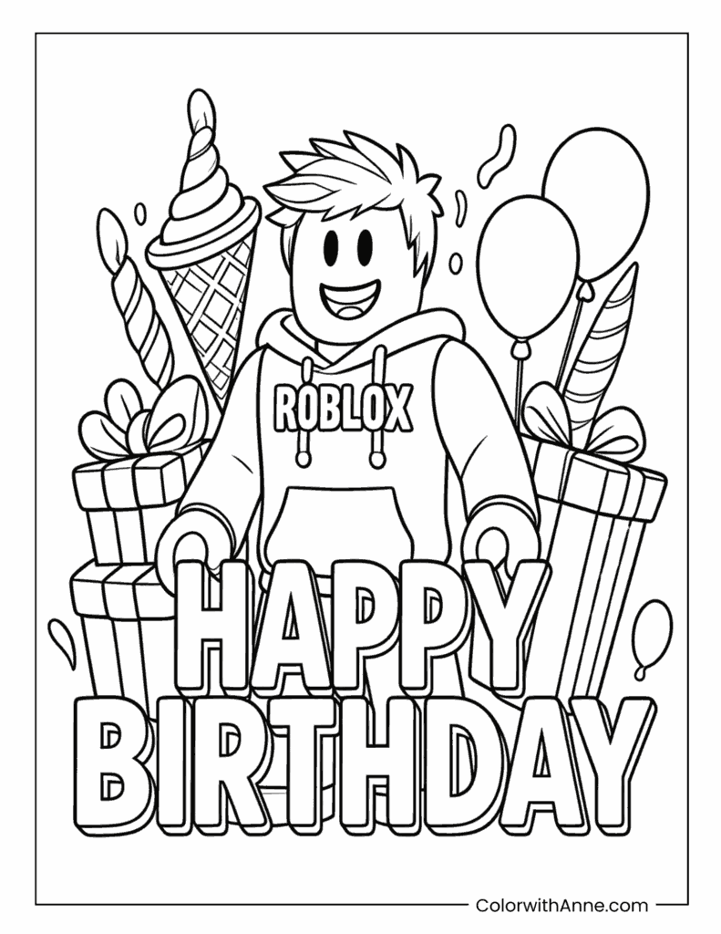 Roblox Birthday Avatar Coloring Page