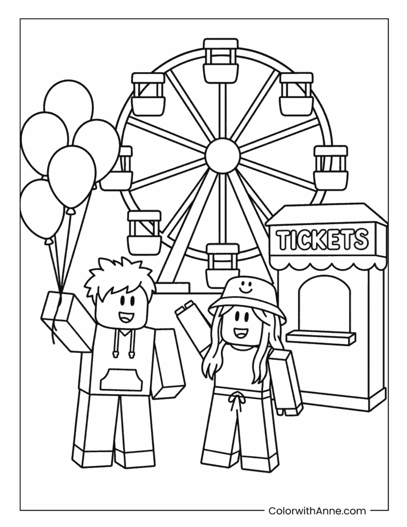 Roblox Characters At Ferris Wheel Coloring Page
