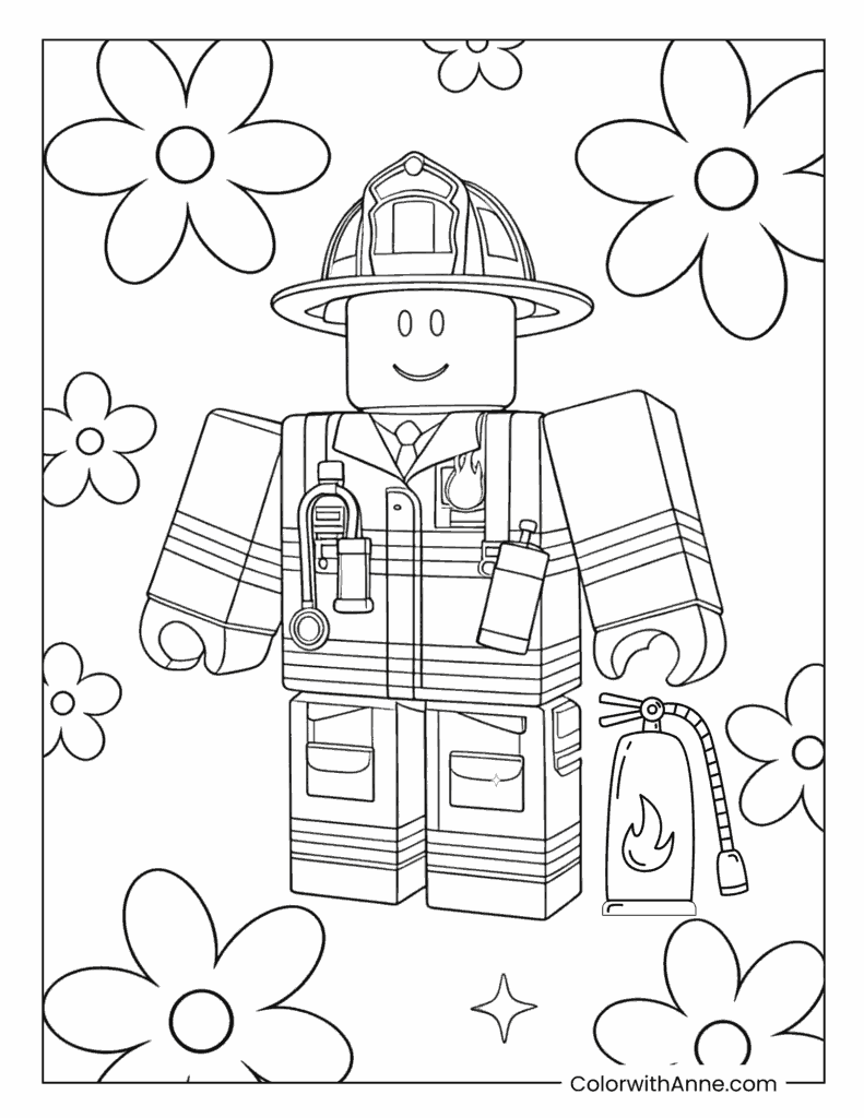 Roblox Firefighter Coloring Page for Kids
