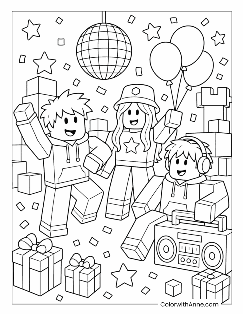 Roblox Friends Dancing At Party Coloring Page