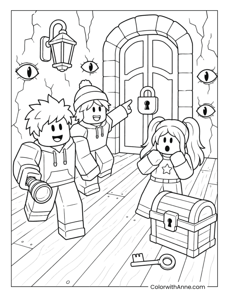 Roblox Friends Unlocking Haunted Door Coloring Page