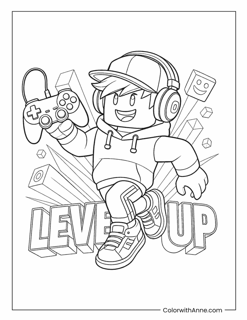 Roblox Gamer with Controller Coloring Page