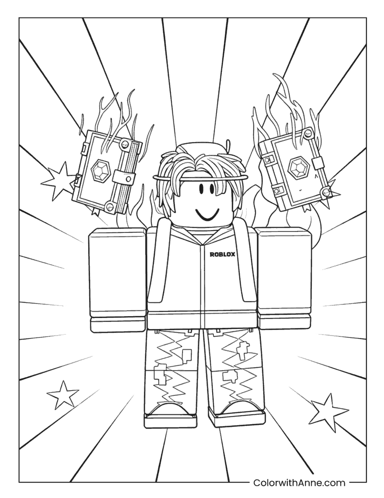 Roblox Hero with Flaming Power Books Coloring Page