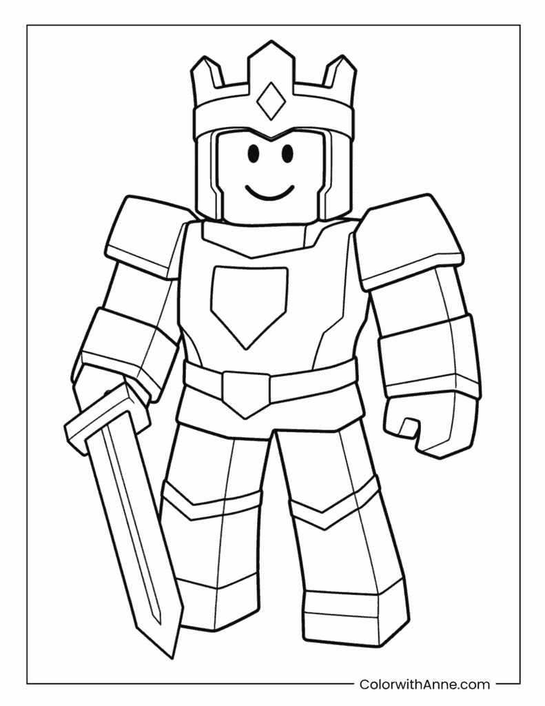 Roblox Knight Holding Sword Coloring Page