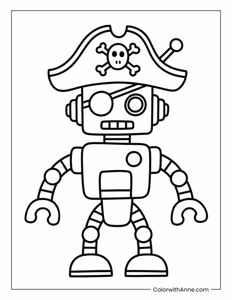 Robot Pirate Captain Coloring Page
