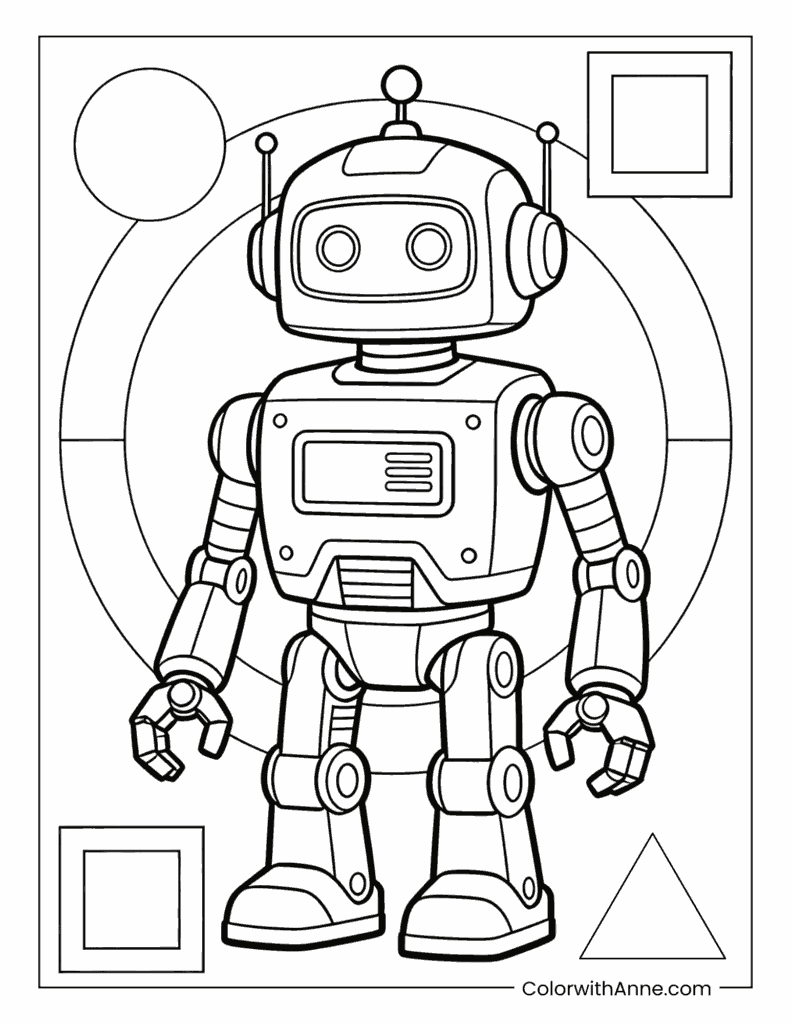 Robot with Shapes Coloring Page