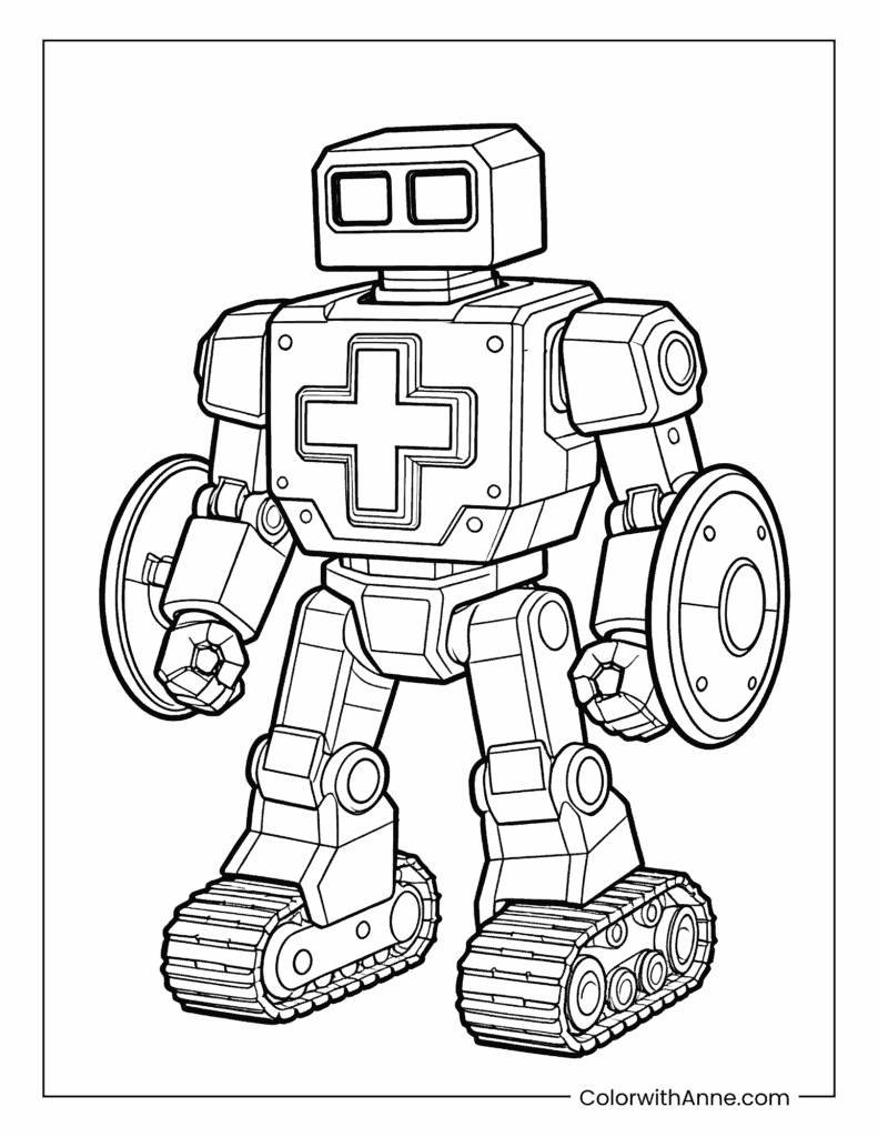 Robot with Shields and Tracks Coloring Page