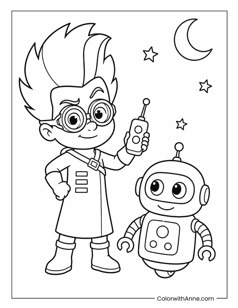 Romeo and Robot Under the Moon Coloring Page