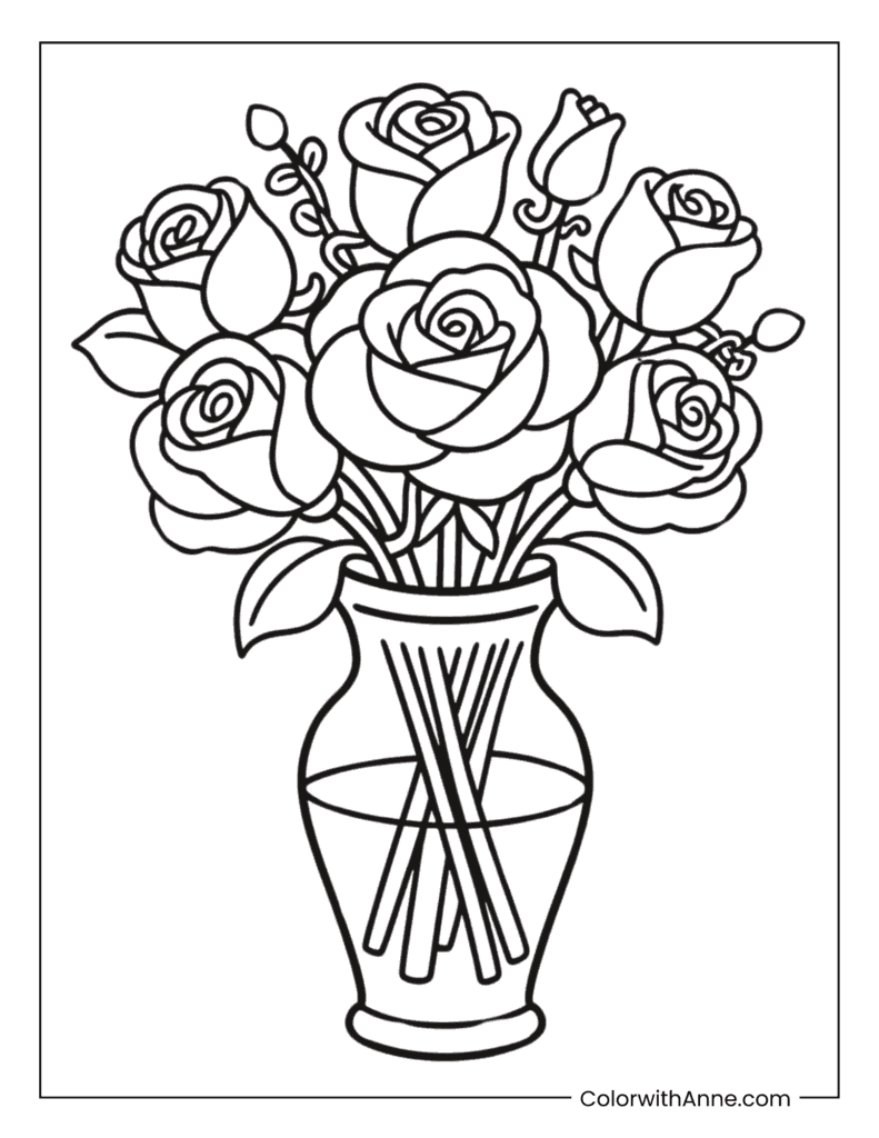 Rose Bouquet Valentine’s Day Coloring Sheet