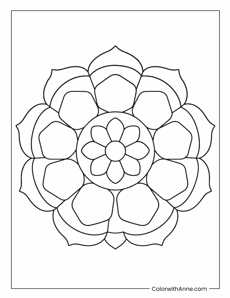 Rose Petal Mandala With Layered Center Coloring Page