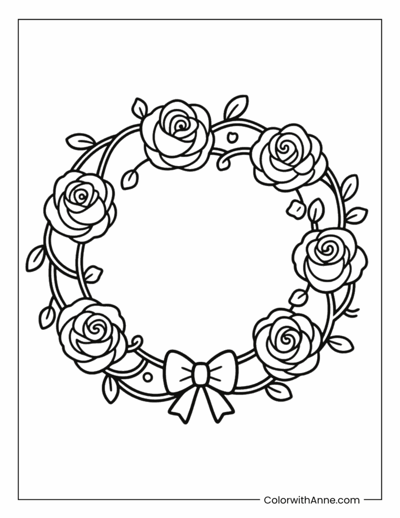 Rose Wreath Valentine’s Day Coloring Page
