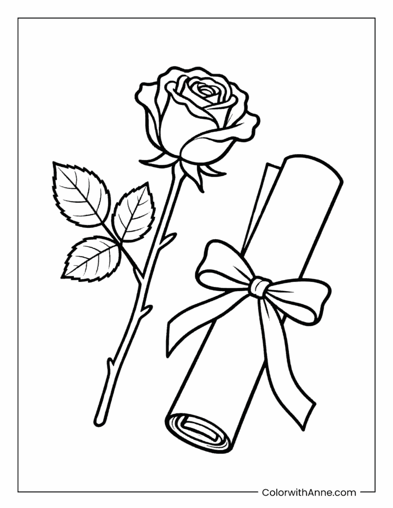 Rose and Scroll Coloring Page