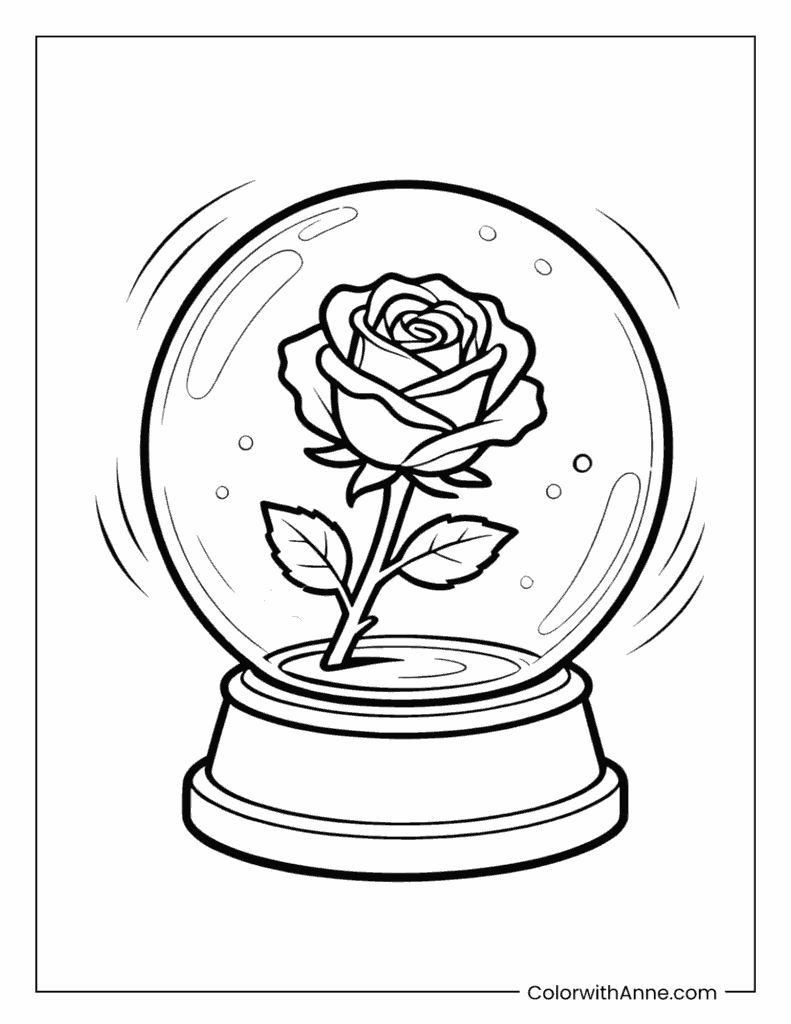 Rose in a Snow Globe Coloring Page