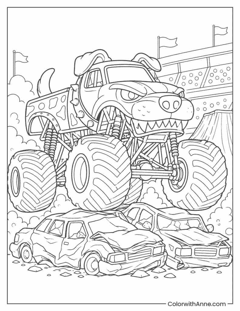 Rottweiler Monster Truck Rampage Coloring Page
