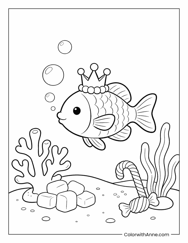 Royal Crowned Candy Fish Coloring Page