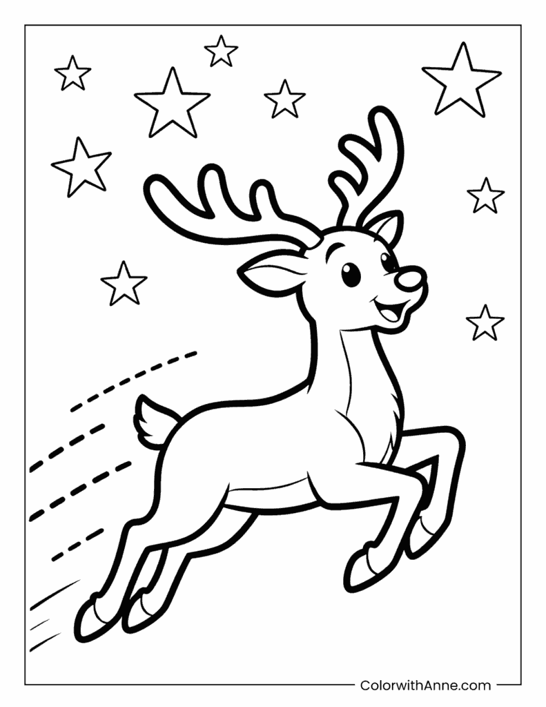 Rudolph Jumping Among Stars Coloring Page