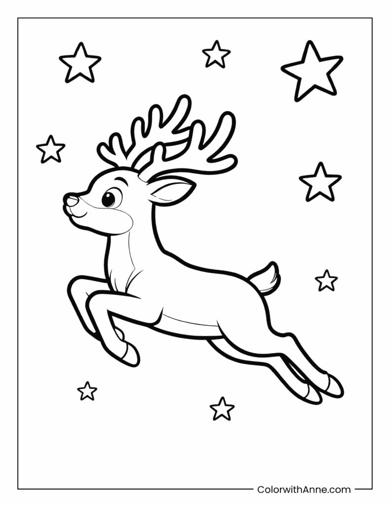 Rudolph Leaping Joyfully Coloring Page