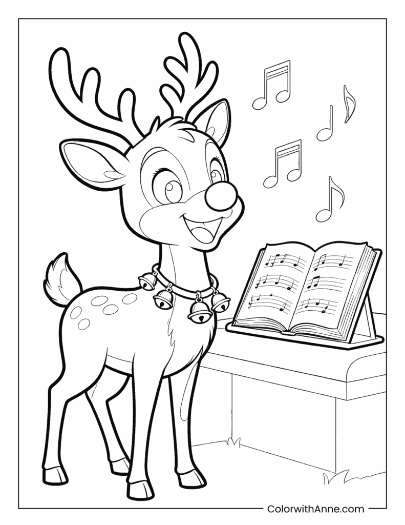 Rudolph Playing Piano Coloring Page