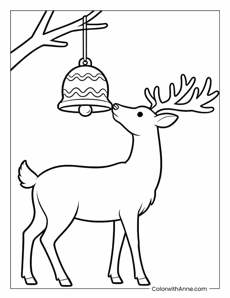 Rudolph and the Bells on the Branch Coloring Page