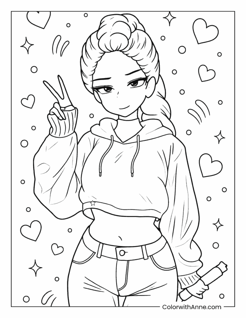 Rumi Cute Peace Pose Coloring Page