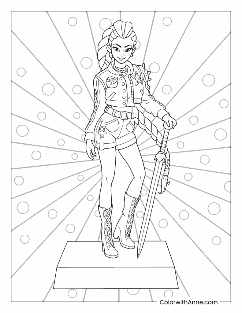 Rumi Heroic Pose KPop Demon Hunters Coloring Page