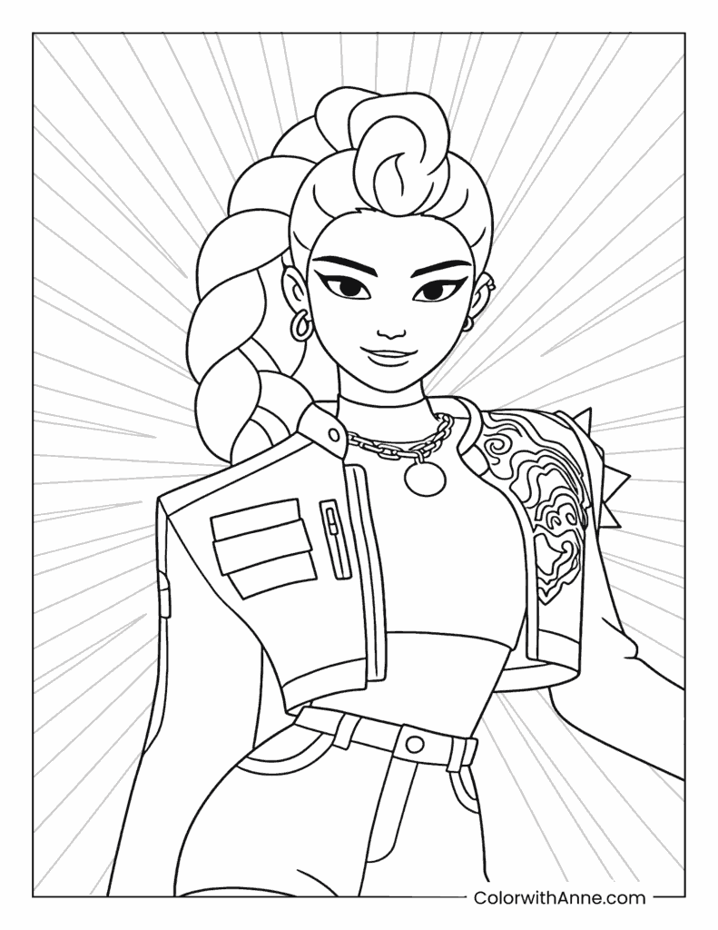 Rumi Heroic Sword Pose K-Pop Demon Hunters Coloring Page