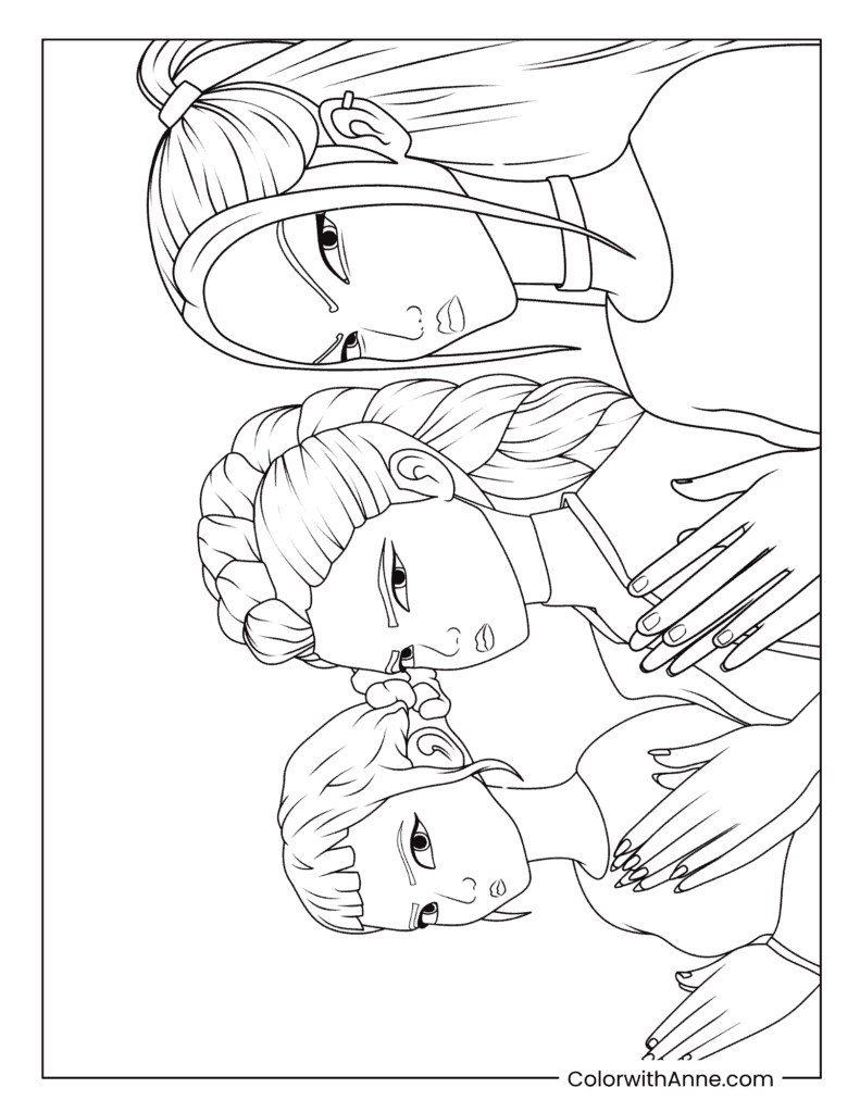 Rumi Mira and Zoey Easy Coloring Page for Kids