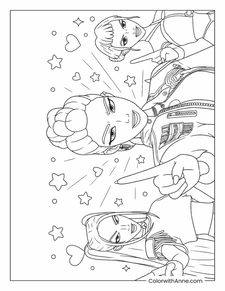 Rumi, Mira, and Zoey Star Group Coloring Page