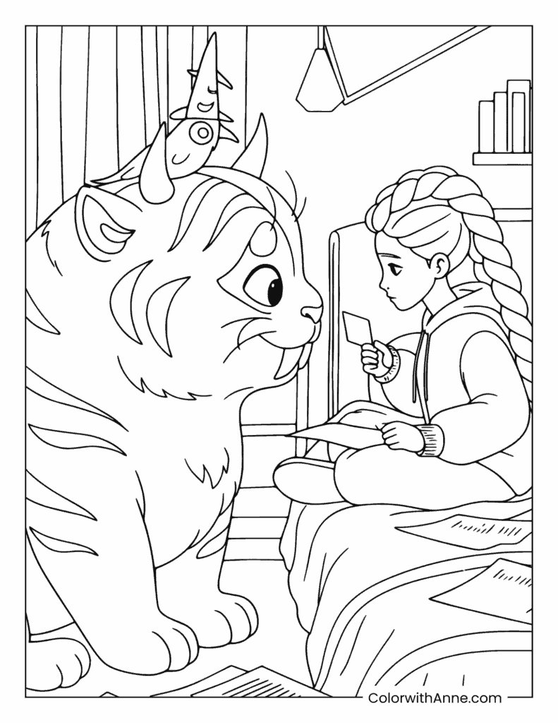 Rumi and the Tiger Derpy KPop Demon Hunters Coloring Page
