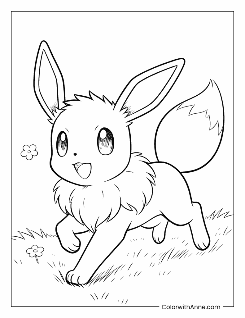 Running Eevee in a Flower Field Coloring Page