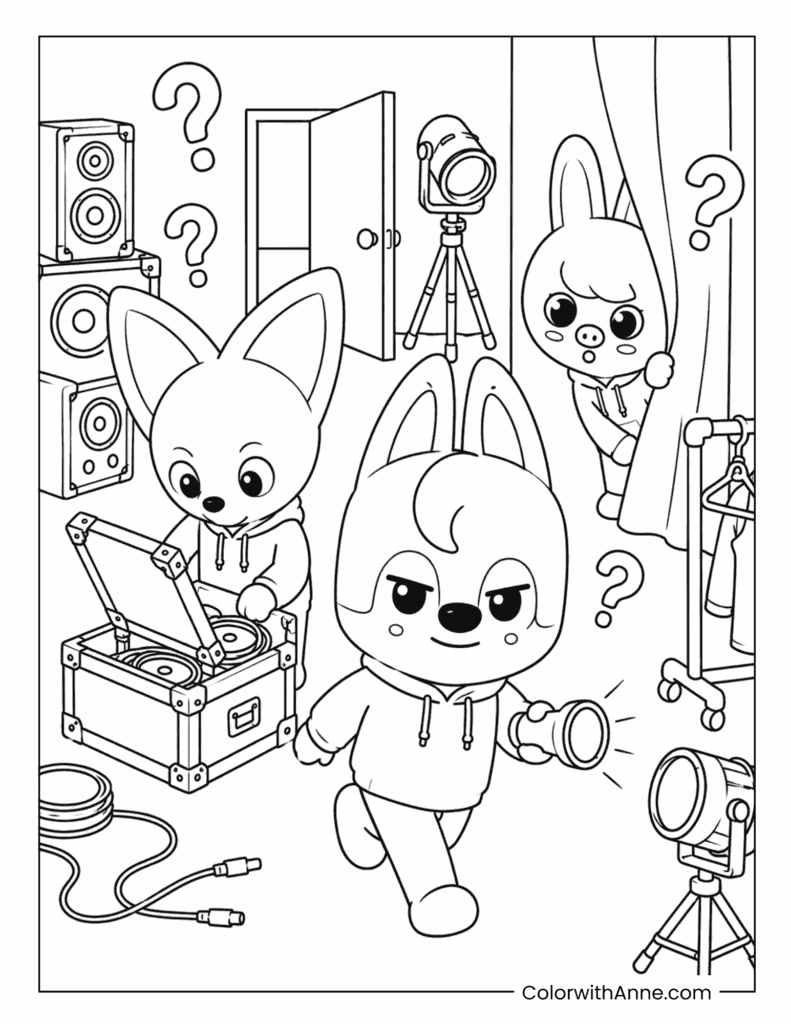 SKZOO Band Behind Factory Scenes Coloring Page