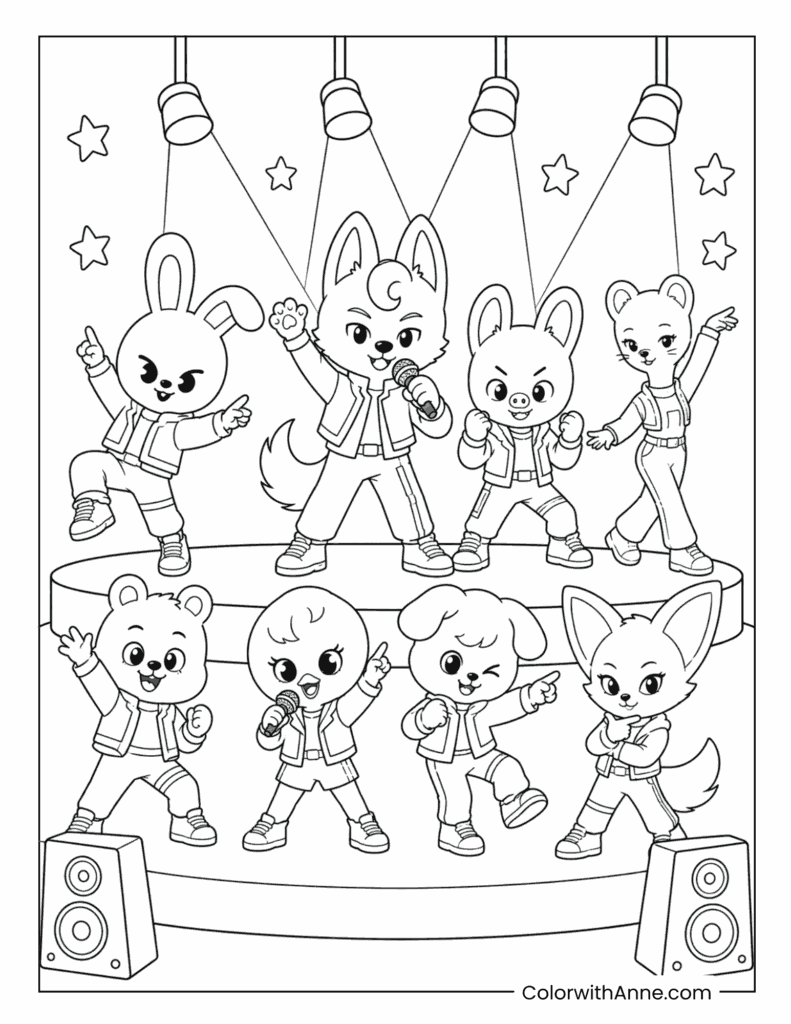 SKZOO Group Performing On Concert Stage Coloring Page