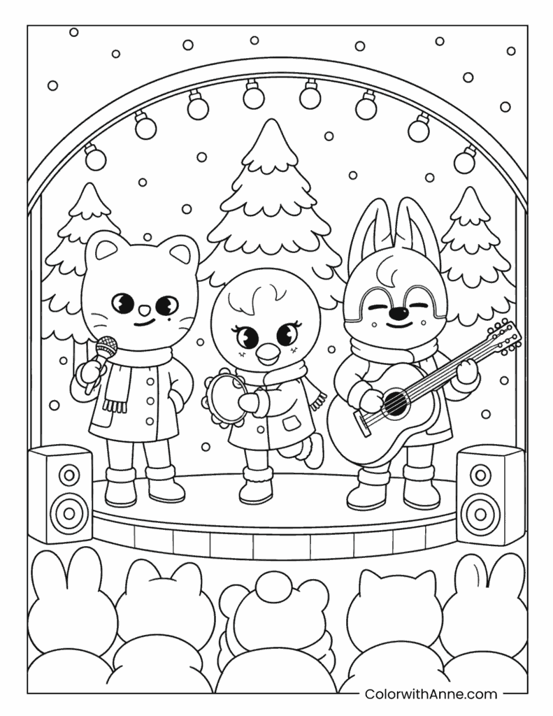 SKZOO Trio With Guitar On Stage Coloring Page