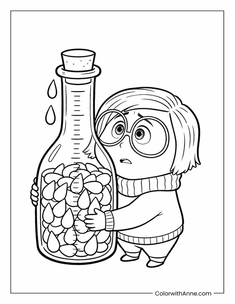 Sadness Holding a Memory Bottle Inside Out Coloring Page