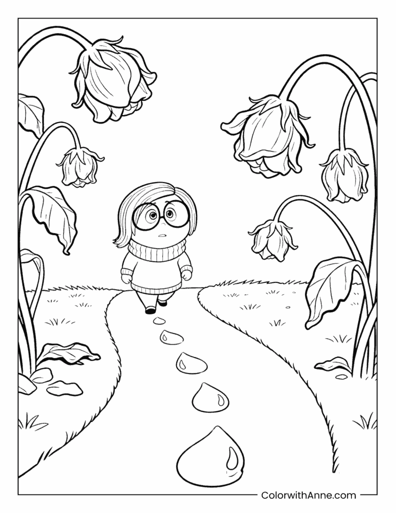 Sadness Walking on a Path Inside Out Coloring Page