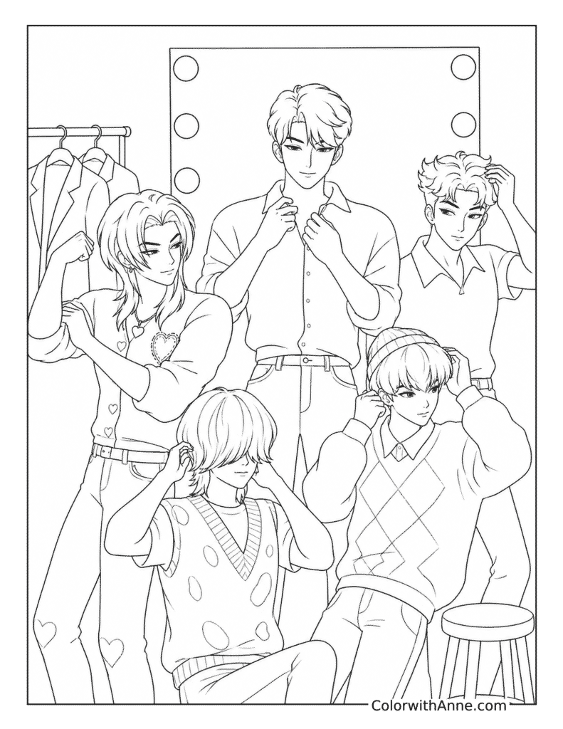 Saja Boys Backstage Mirror Preparation Coloring Page