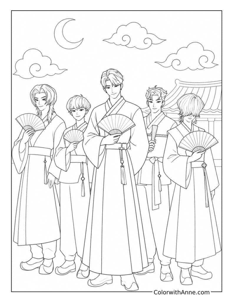 Saja Boys Hanbok Under Moonlight Coloring Page